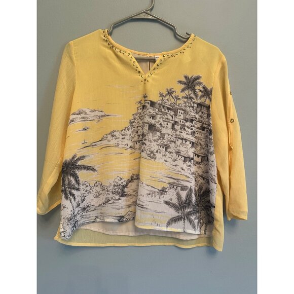 Alfred Dunner Seas The Day Scenic Yellow Size 8P - Picture 1 of 6
